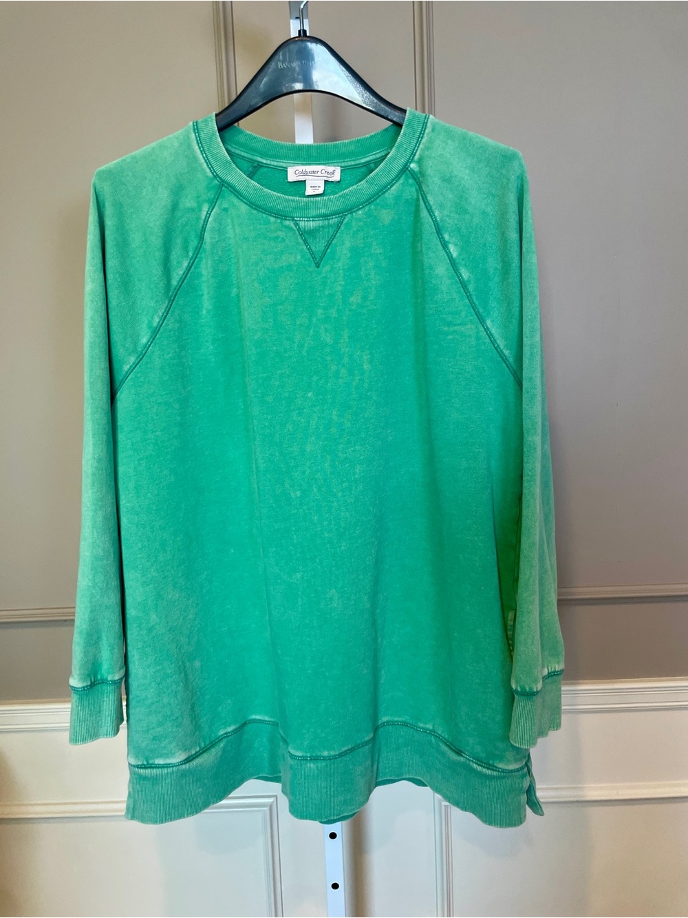 Coldwater Creek Colorwash Sweatshirt Large Green Tunic Pockets